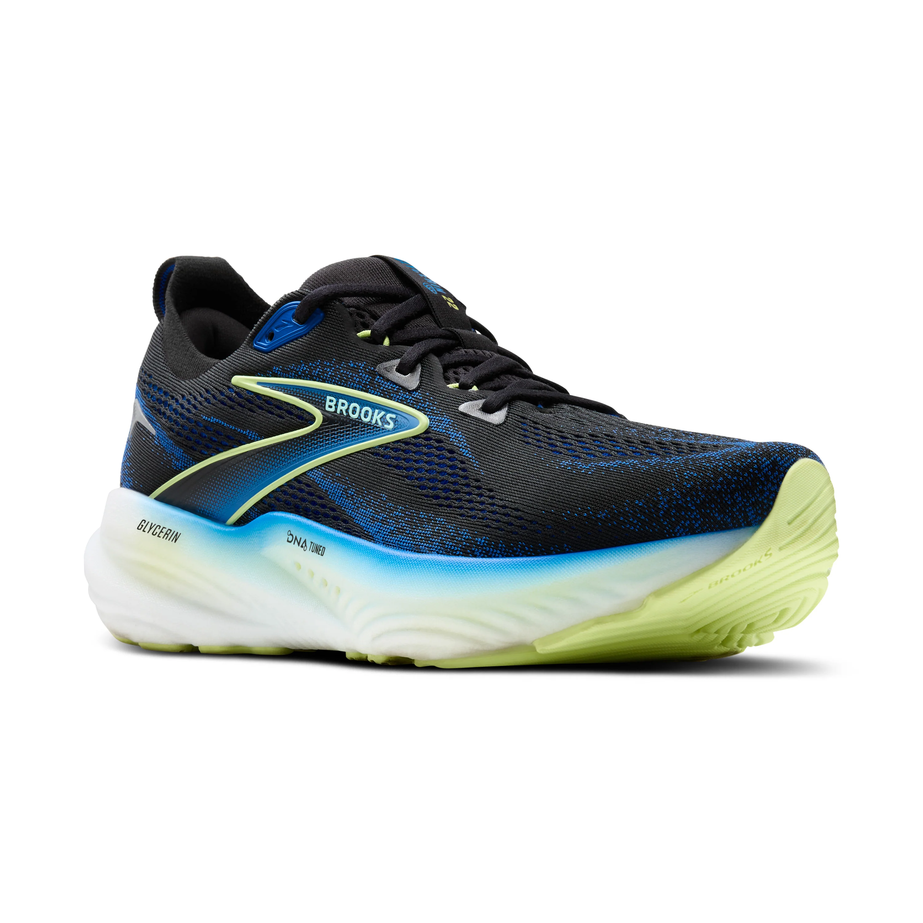 Brooks Mens Glycerin 22 Wide - 2E Width - Black/Cobalt/Neo Yellow - Neutral - SS25 - Image 3