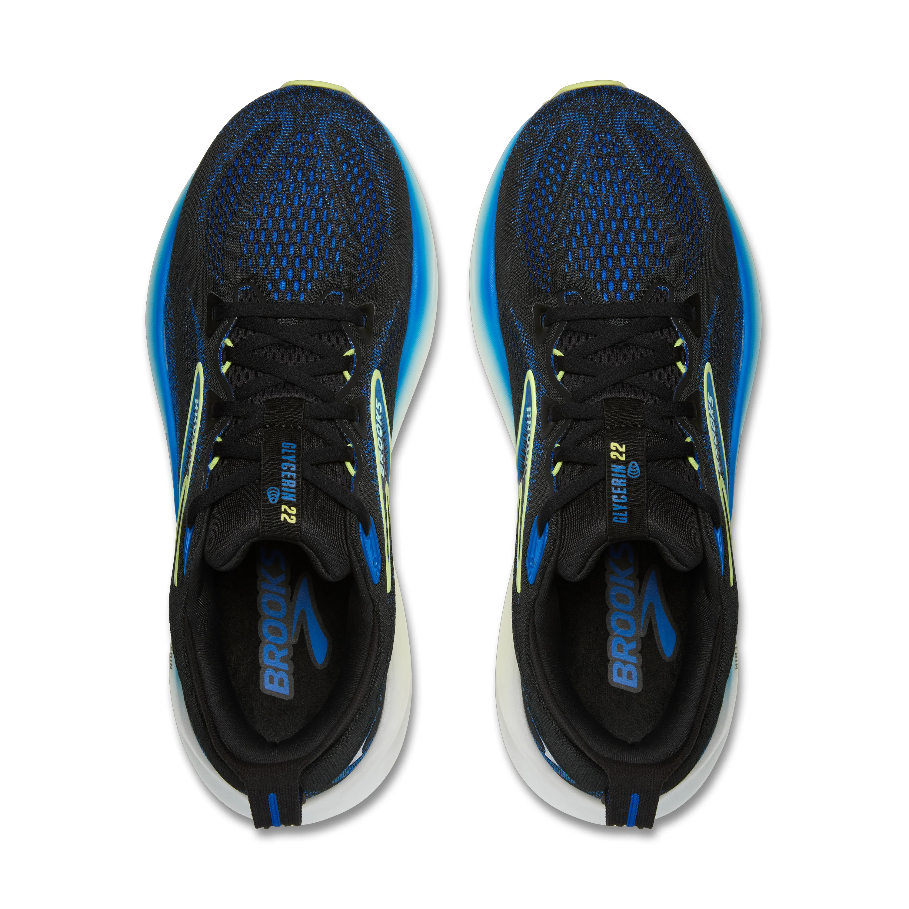Brooks Mens Glycerin 22 Wide - 2E Width - Black/Cobalt/Neo Yellow - Neutral - SS25 - Image 6