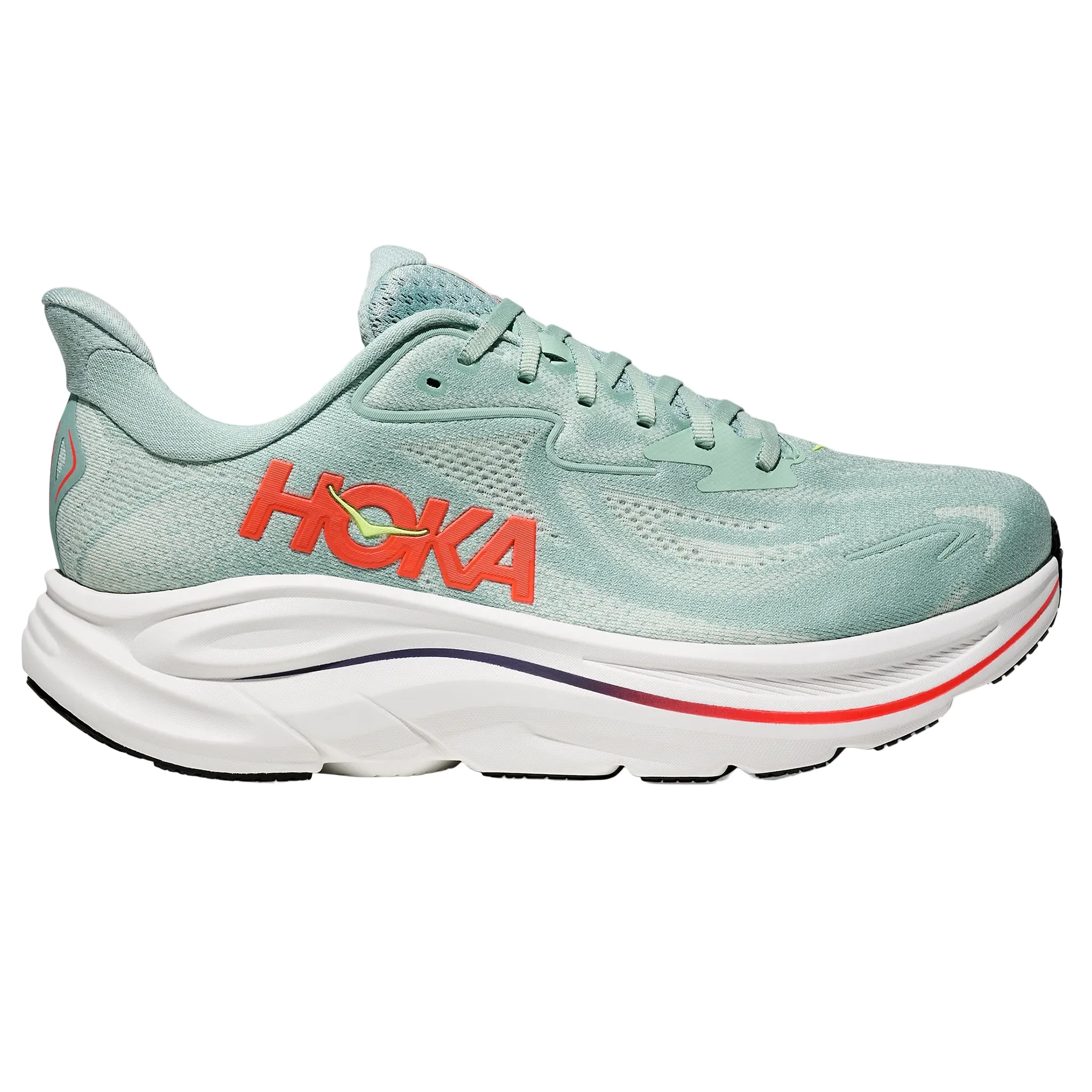 Hoka Mens Clifton 10 Wide - 2E Width - Sage/Neon Flame - Neutral - SS26